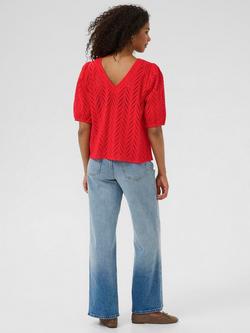 KAFFE KAmasha Round Neck Textured Cotton Blouse - view 2, Mid Red