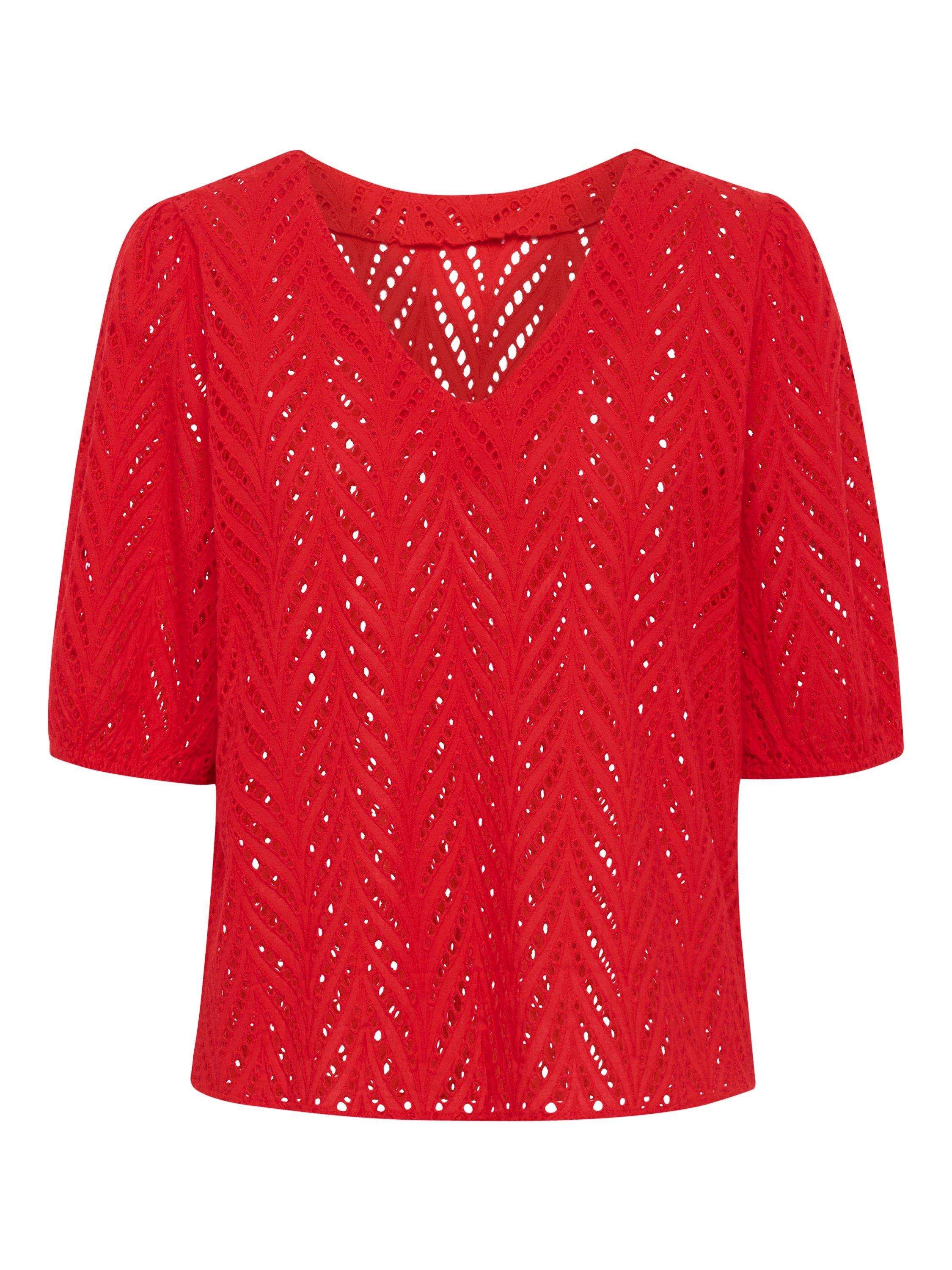 Product image 6 of 6, which shows KAFFE KAmasha Round Neck Textured Cotton Blouse, Mid Red, 8
