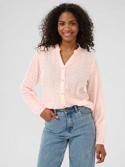 KAFFE May Textured V-Neck Top, Mid Pink