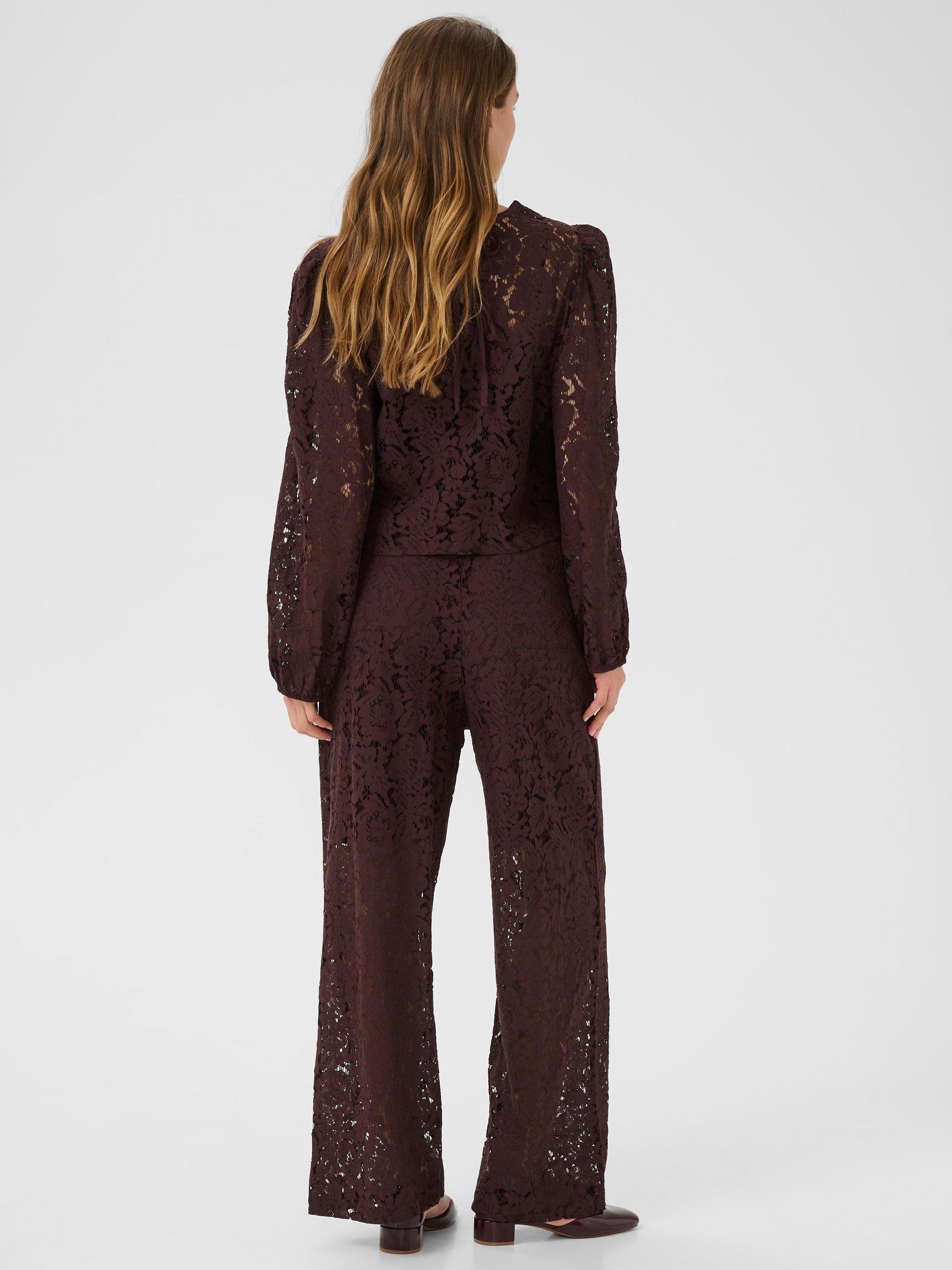 Product image 2 of 6, which shows KAFFE Nomi Lace Long Sleeve Top, Mid Red, 8