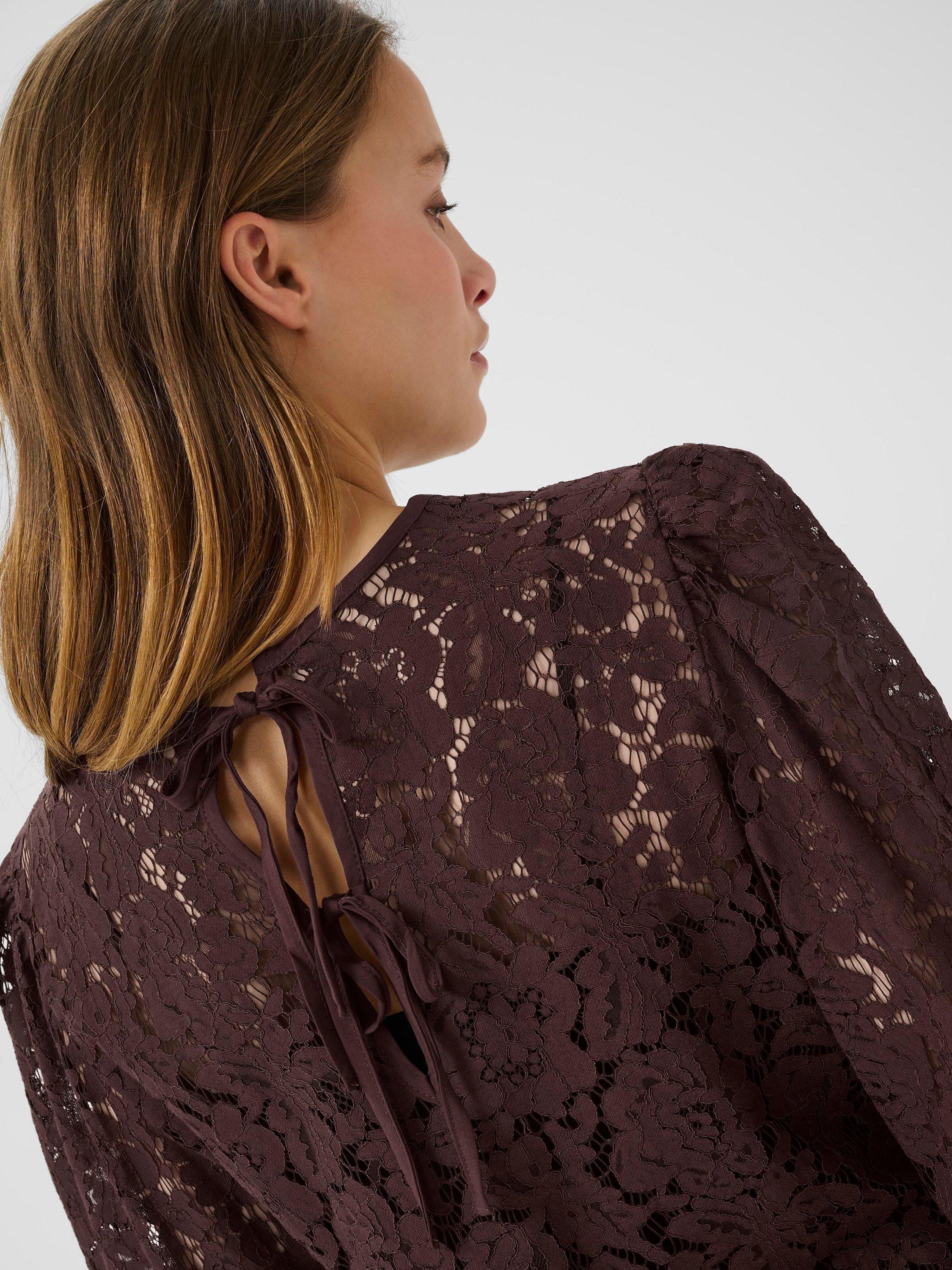 Product image 4 of 6, which shows KAFFE Nomi Lace Long Sleeve Top, Mid Red, 8