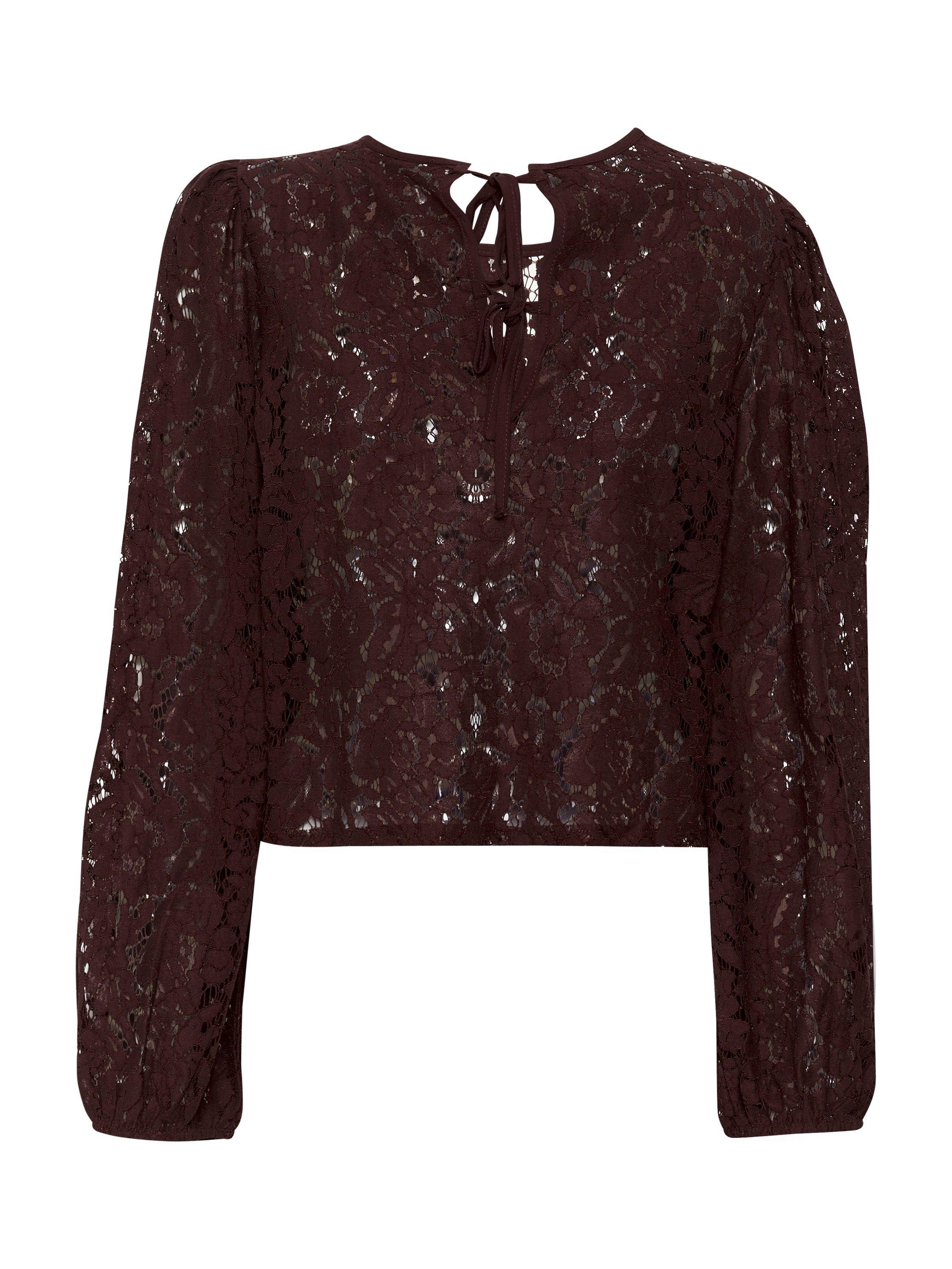 Product image 5 of 6, which shows KAFFE Nomi Lace Long Sleeve Top, Mid Red, 8