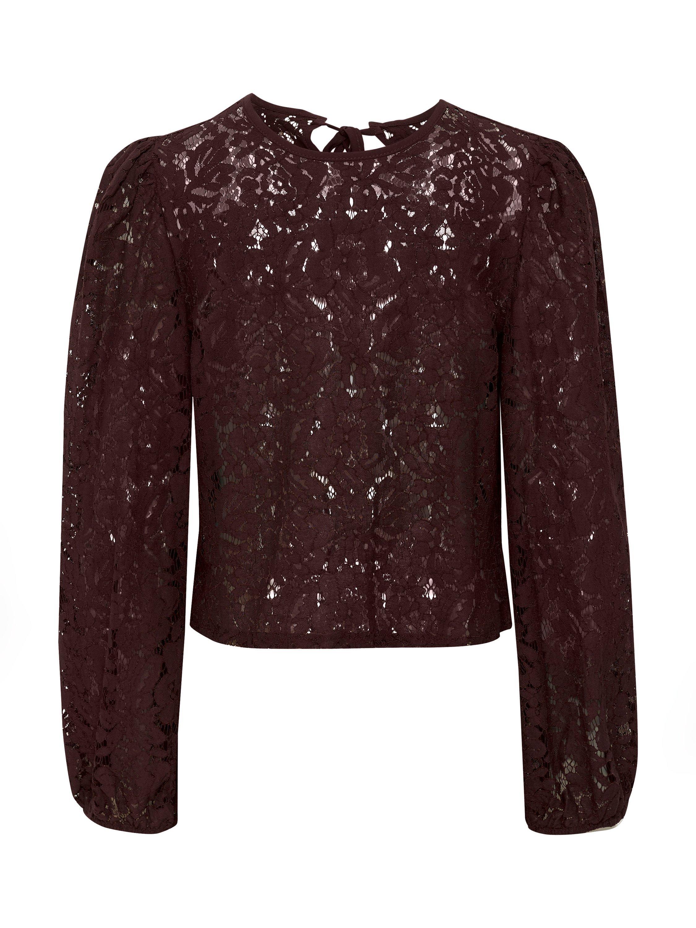 Product image 6 of 6, which shows KAFFE Nomi Lace Long Sleeve Top, Mid Red, 8