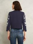 Hobbs Hinton Braided Trim Floral Embroidery Cropped Jacket, Midnight Navy