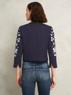 Hobbs Hinton Braided Trim Floral Embroidery Cropped Jacket, Midnight Navy - view 2, Midnight Navy