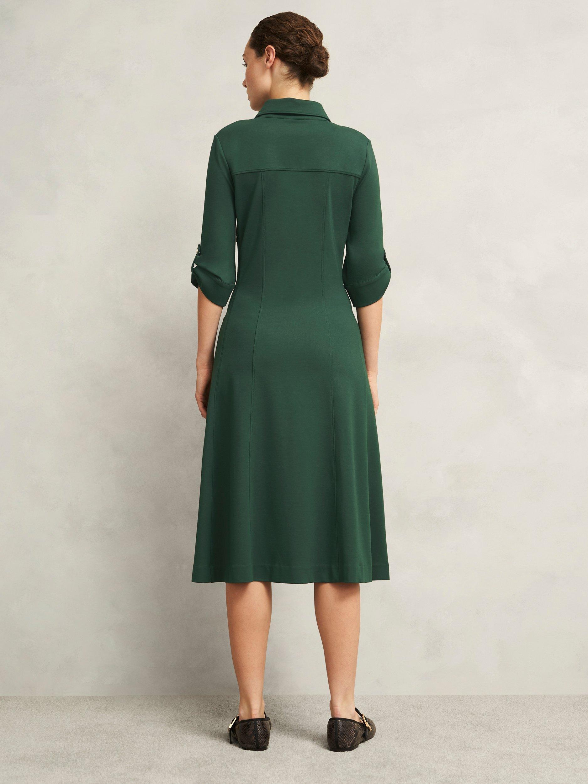 Product image 2 of 5, which shows Hobbs Angelica Ponte Midi Dress, Rich Sage Green, 10