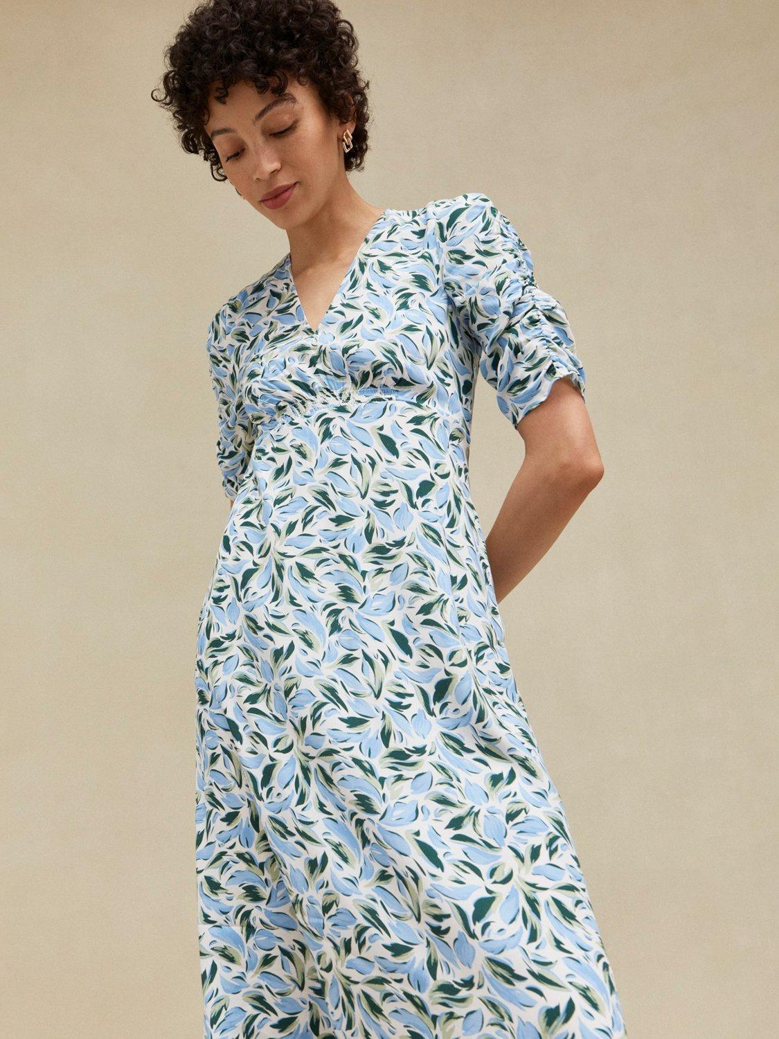 Product image 1 of 7, which shows Hobbs Bonnie Abstract Leaf Midi Dress, Ivory/Multi, 10