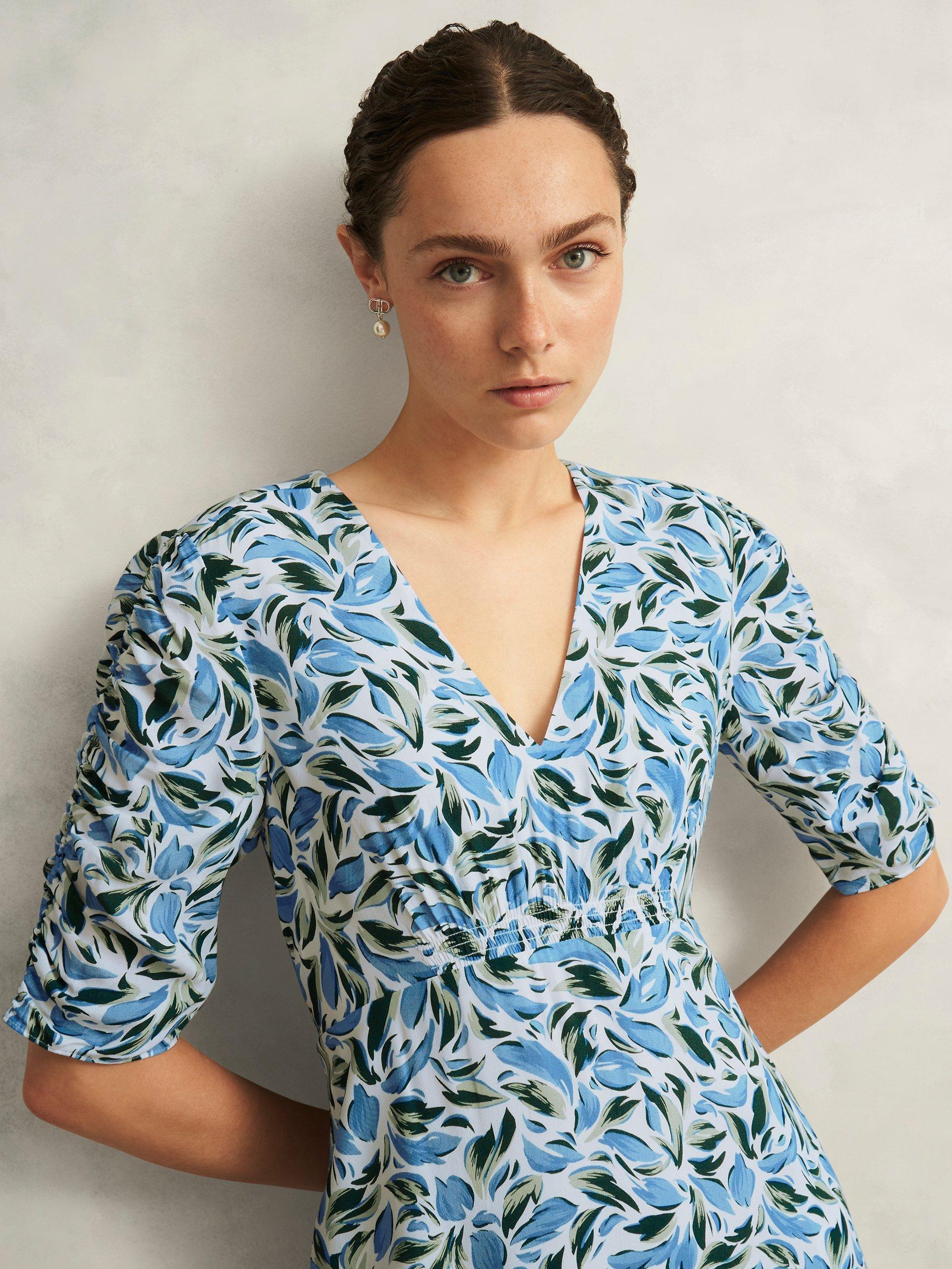 Product image 3 of 7, which shows Hobbs Bonnie Abstract Leaf Midi Dress, Ivory/Multi, 10