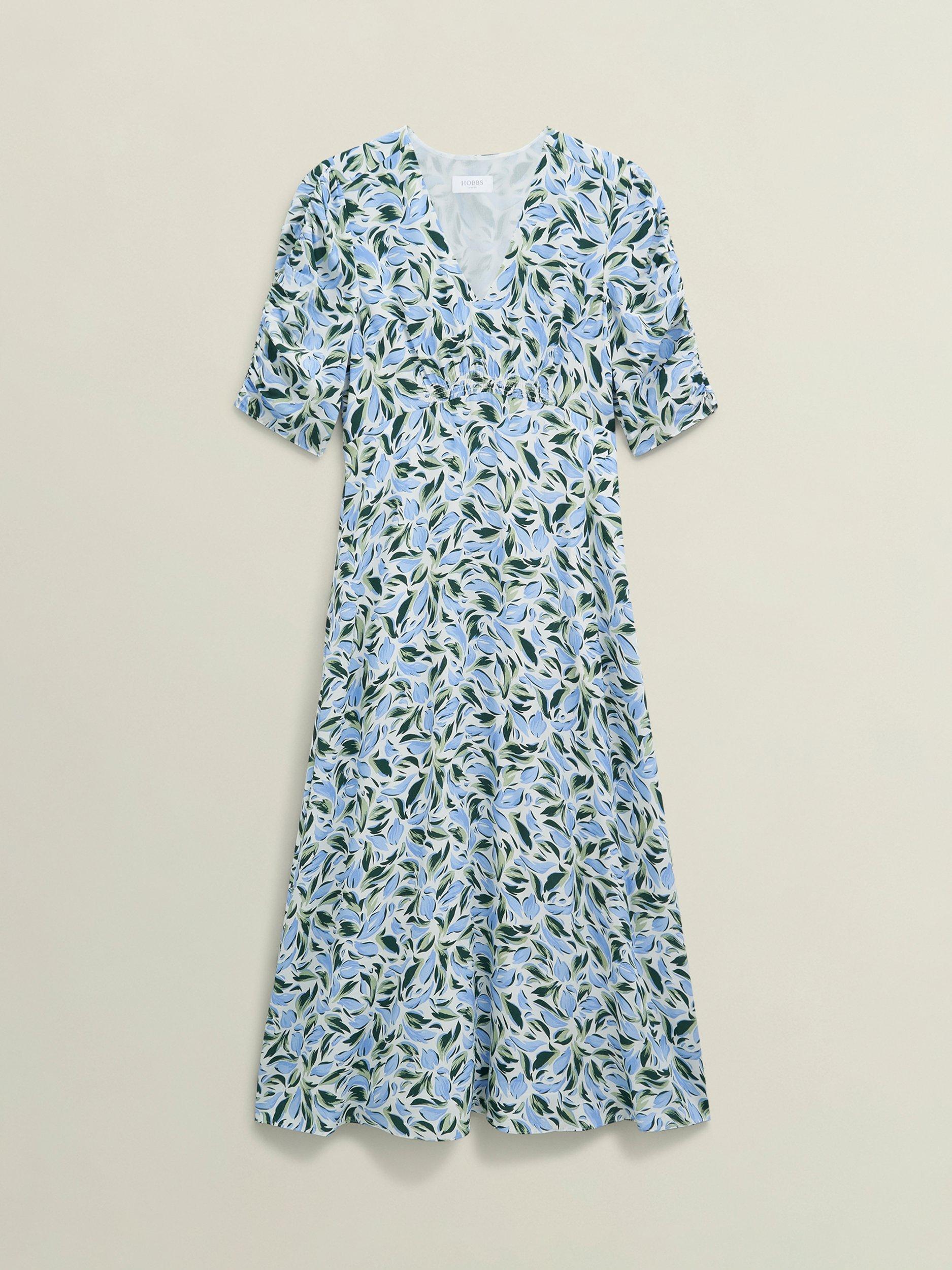 Product image 4 of 7, which shows Hobbs Bonnie Abstract Leaf Midi Dress, Ivory/Multi, 10