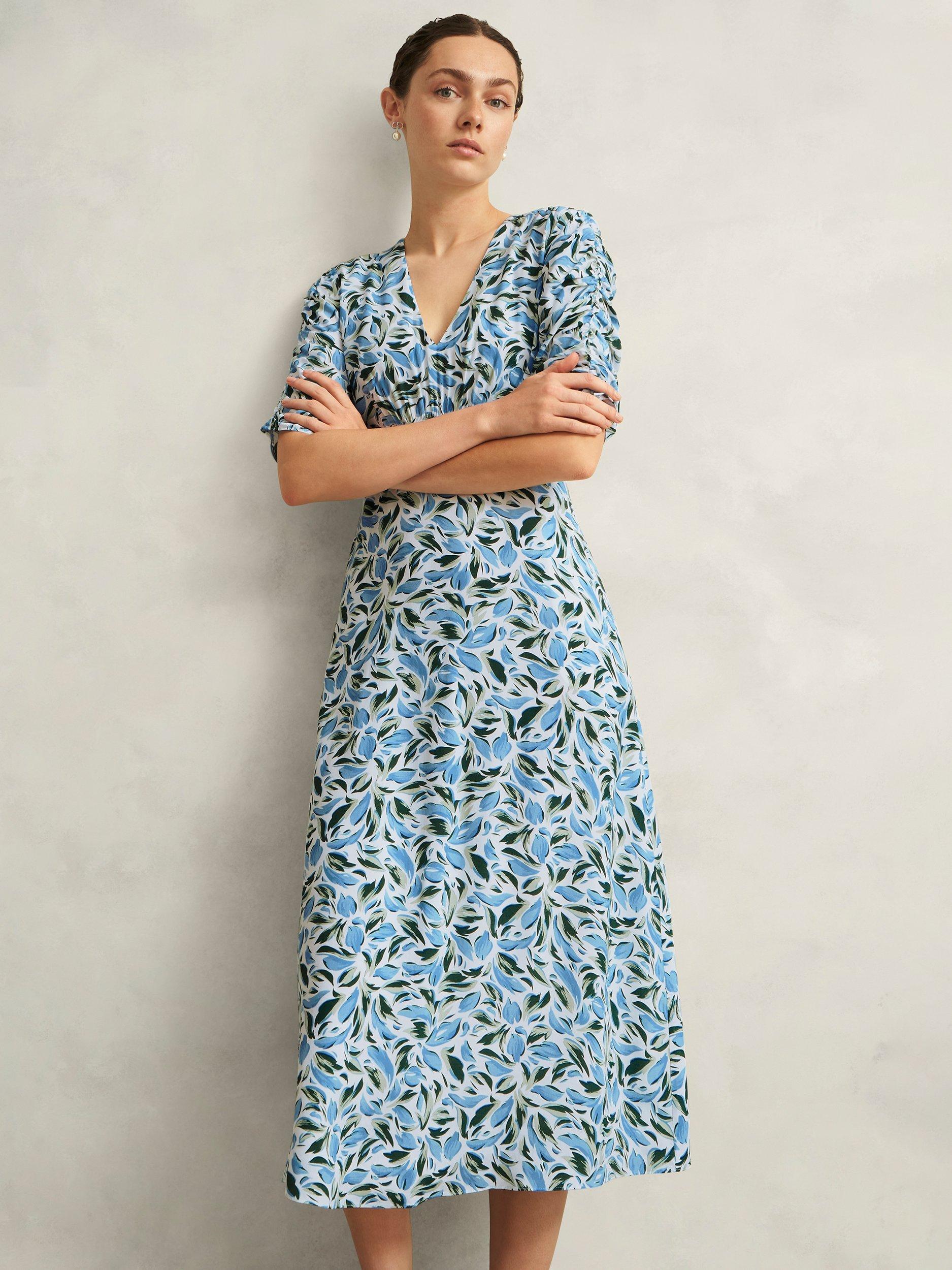 Product image 5 of 7, which shows Hobbs Bonnie Abstract Leaf Midi Dress, Ivory/Multi, 10