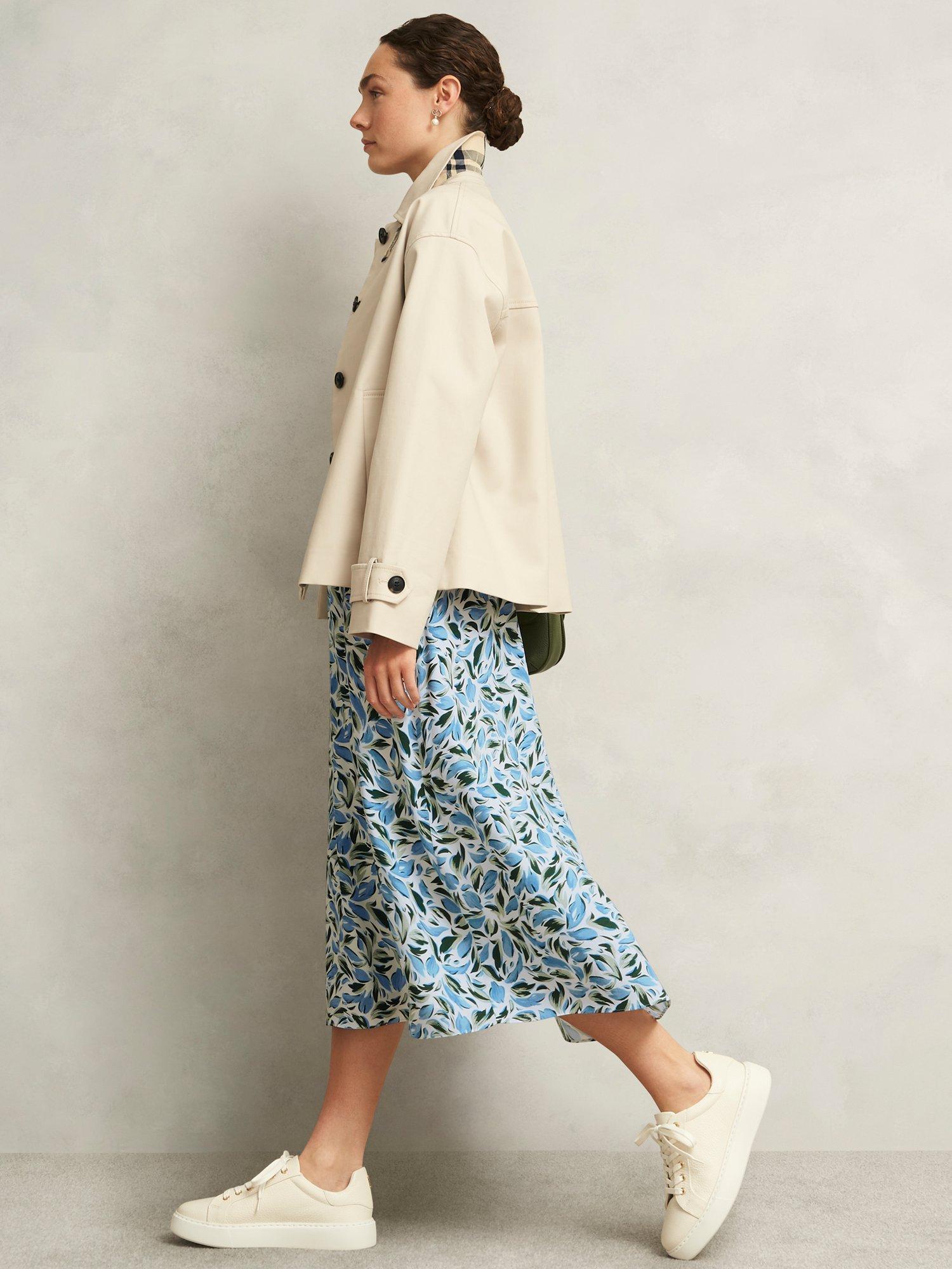 Product image 6 of 7, which shows Hobbs Bonnie Abstract Leaf Midi Dress, Ivory/Multi, 10