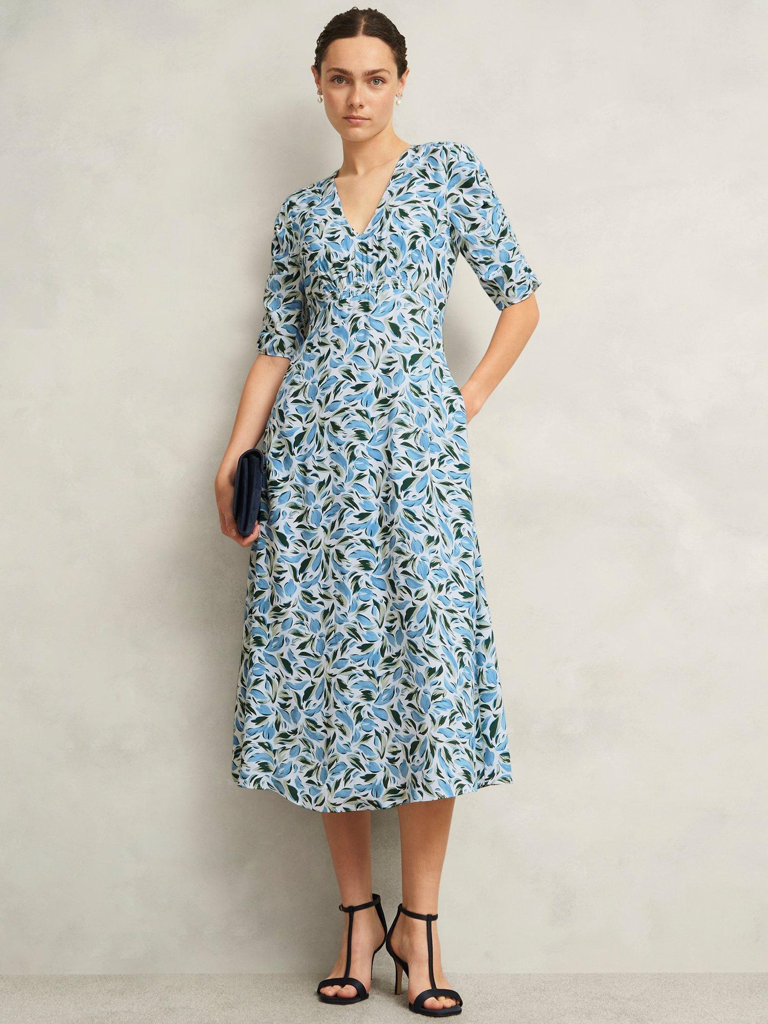 Product image 7 of 7, which shows Hobbs Bonnie Abstract Leaf Midi Dress, Ivory/Multi, 10