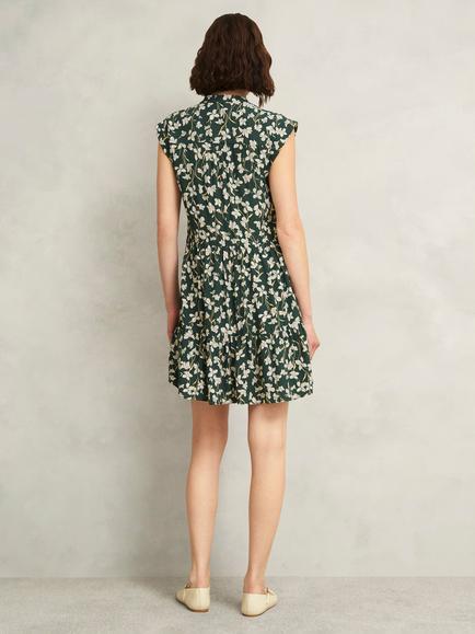 Hobbs Layla Floral Print Turn-up Cap Sleeves Mandarin Neck Mini Dress - view 2, Green/Multi