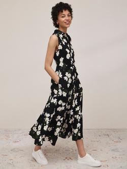 Hobbs Thea Floral Print Sleeveless Shirted Midi Dress, Navy/Multi, Navy/Multi