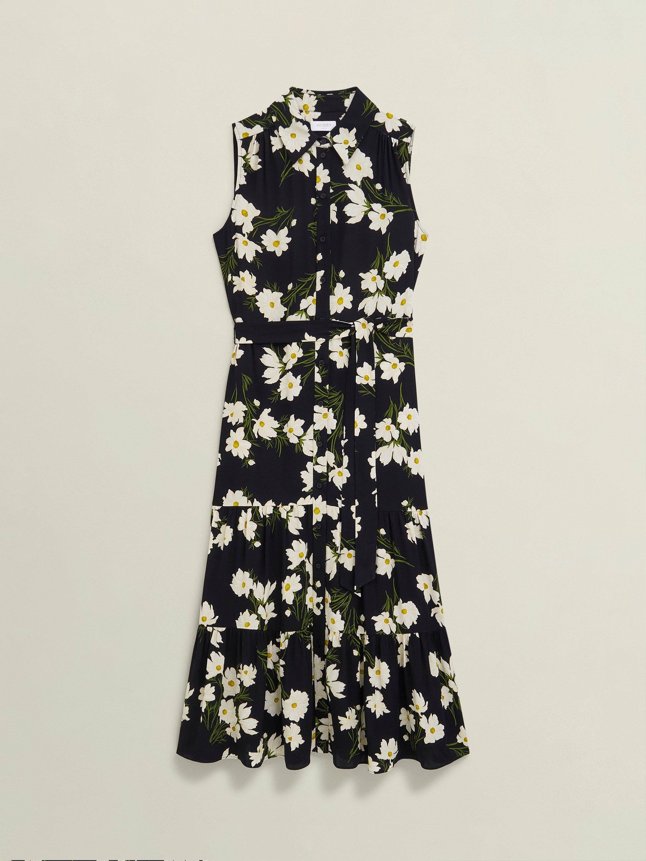 Product image 4 of 5, which shows Hobbs Thea Floral Print Sleeveless Shirted Midi Dress, Navy Multi, 10