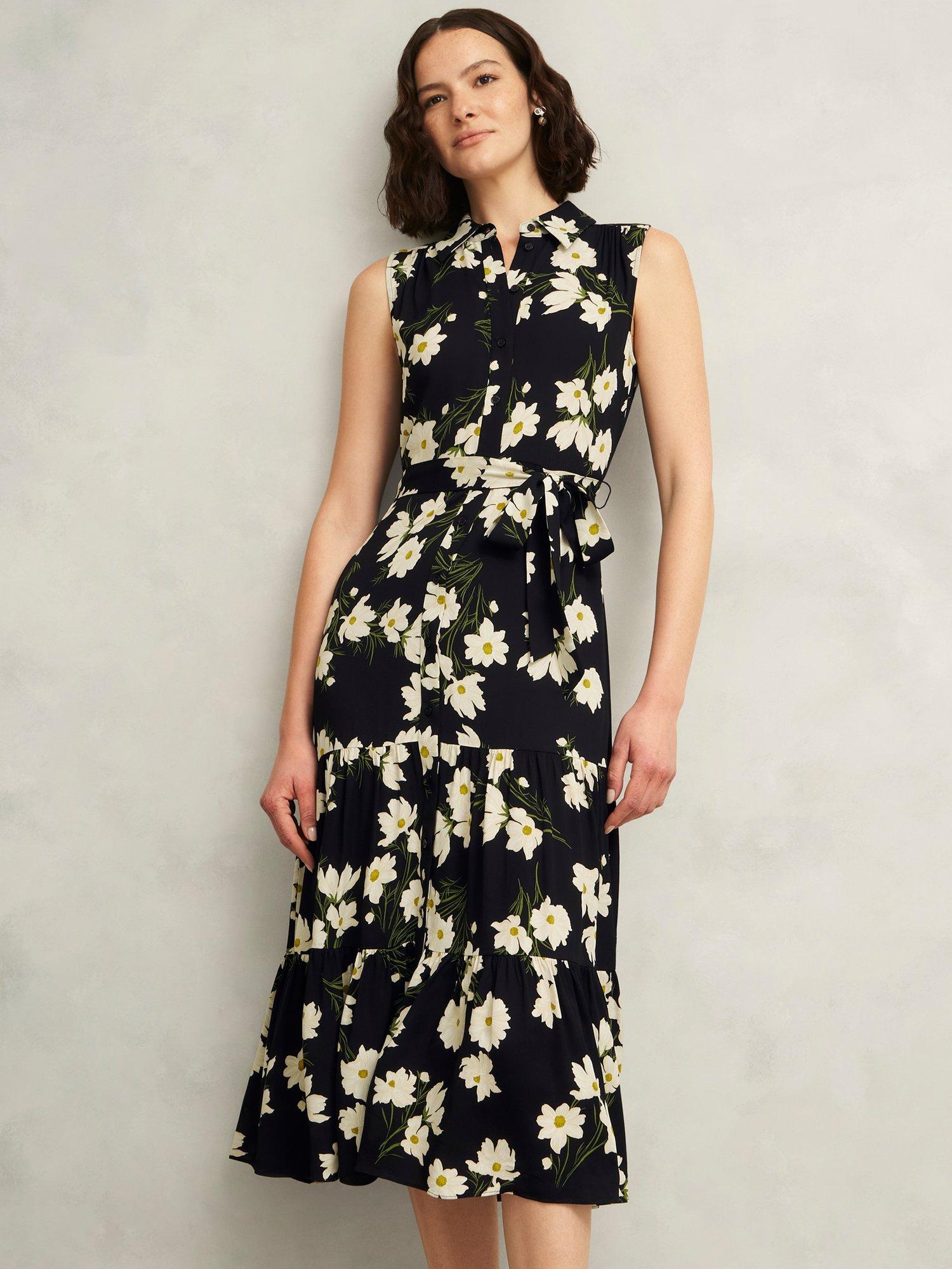 Product image 5 of 5, which shows Hobbs Thea Floral Print Sleeveless Shirted Midi Dress, Navy Multi, 10