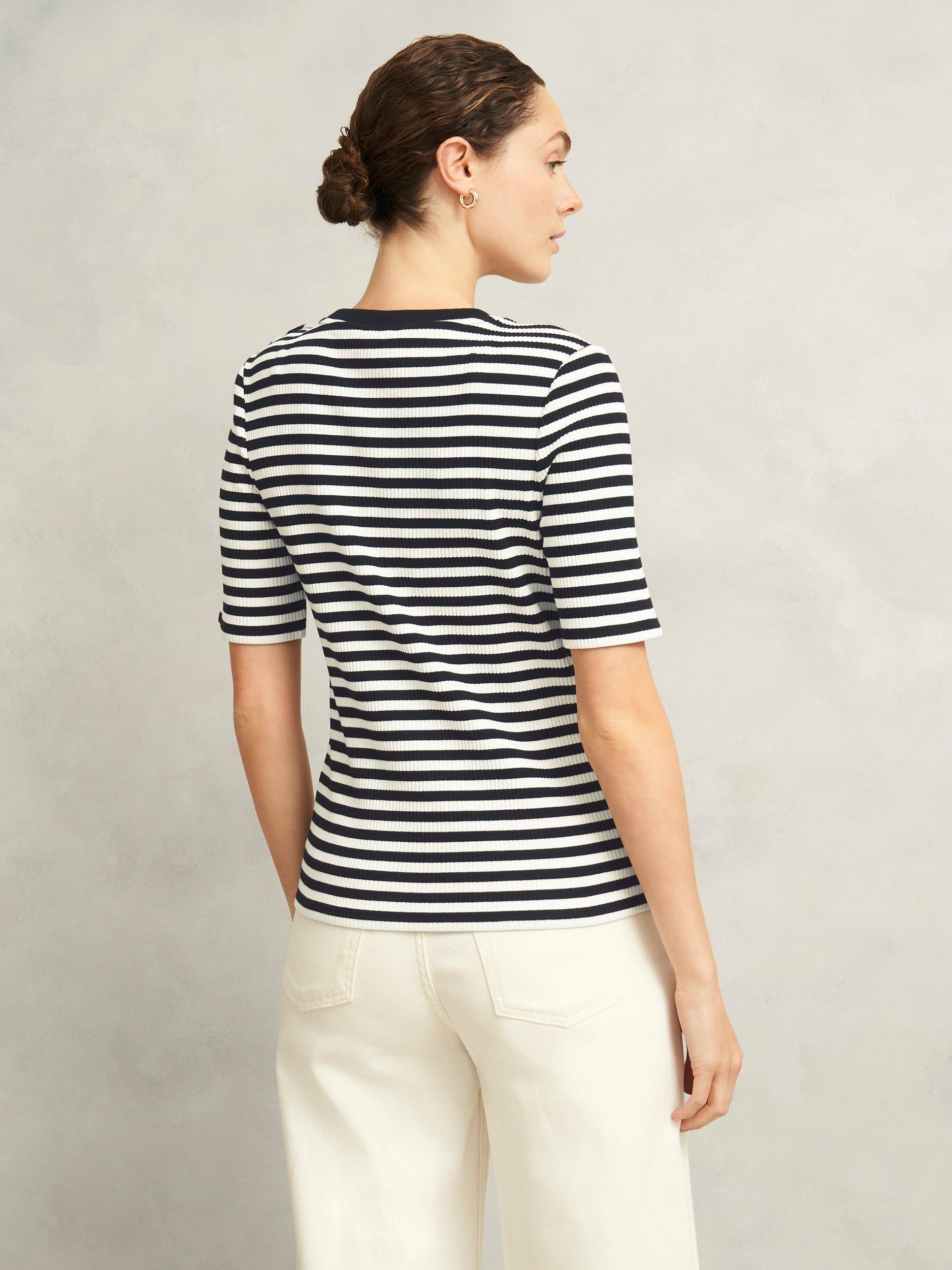 Product image 2 of 6, which shows Hobbs Tamsin Stripe T-Shirt, Ivory/Navy, XS