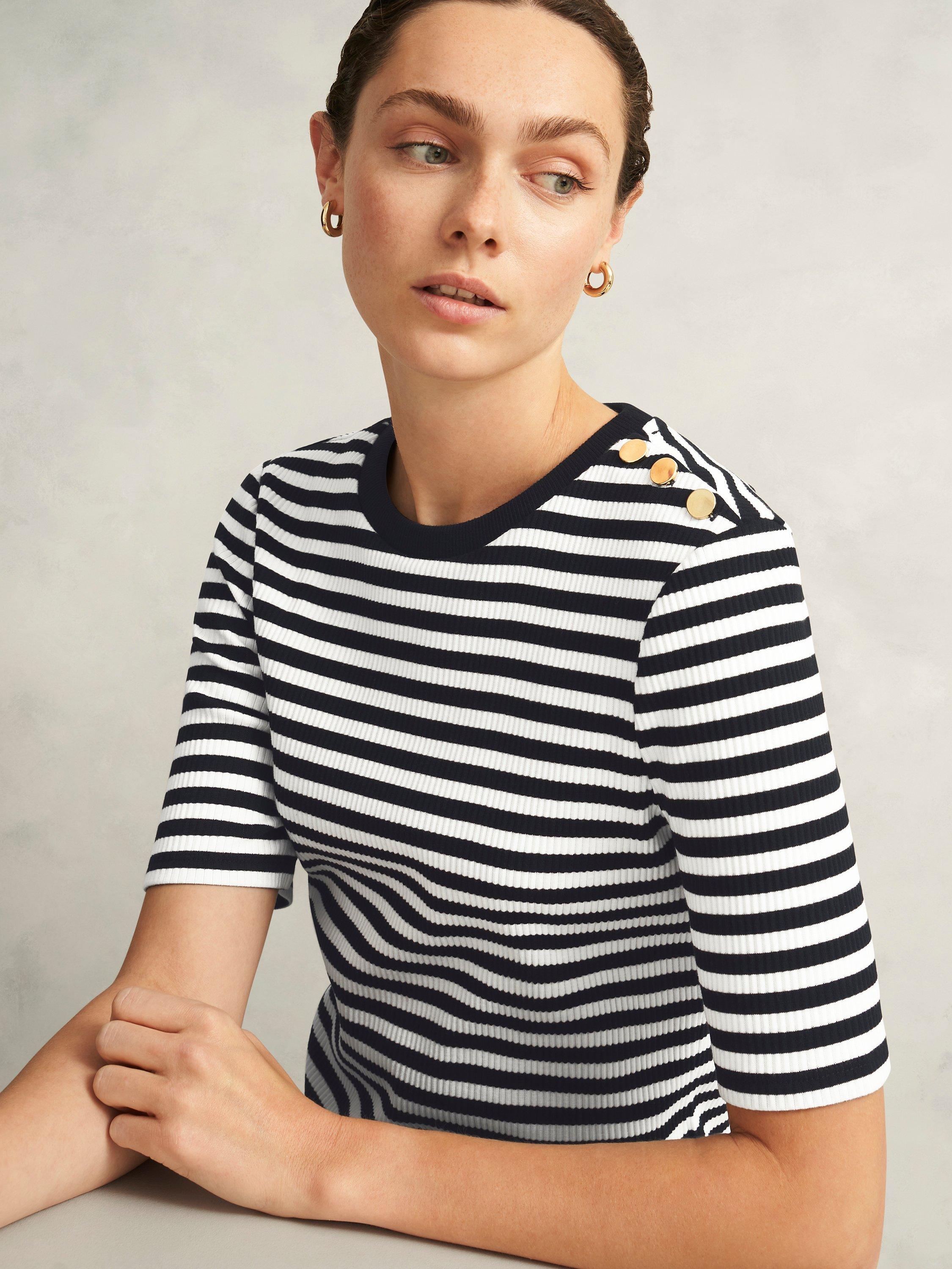 Product image 3 of 6, which shows Hobbs Tamsin Stripe T-Shirt, Ivory/Navy, XS