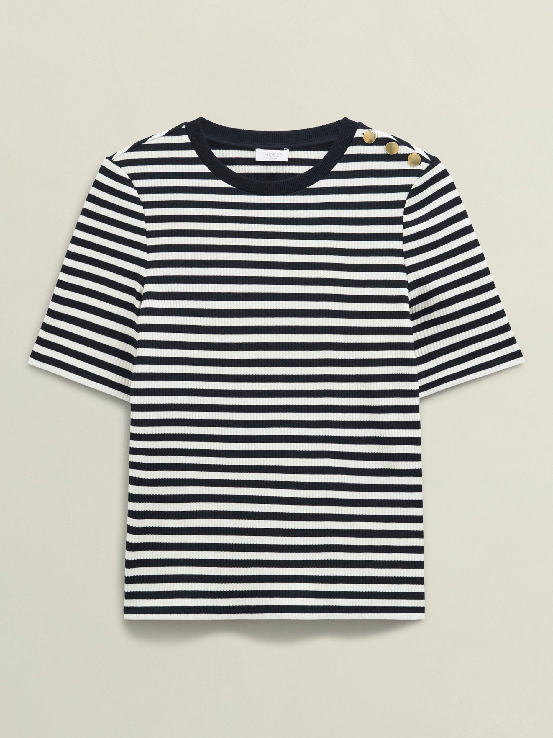 Product image 4 of 6, which shows Hobbs Tamsin Stripe T-Shirt, Ivory/Navy, XS
