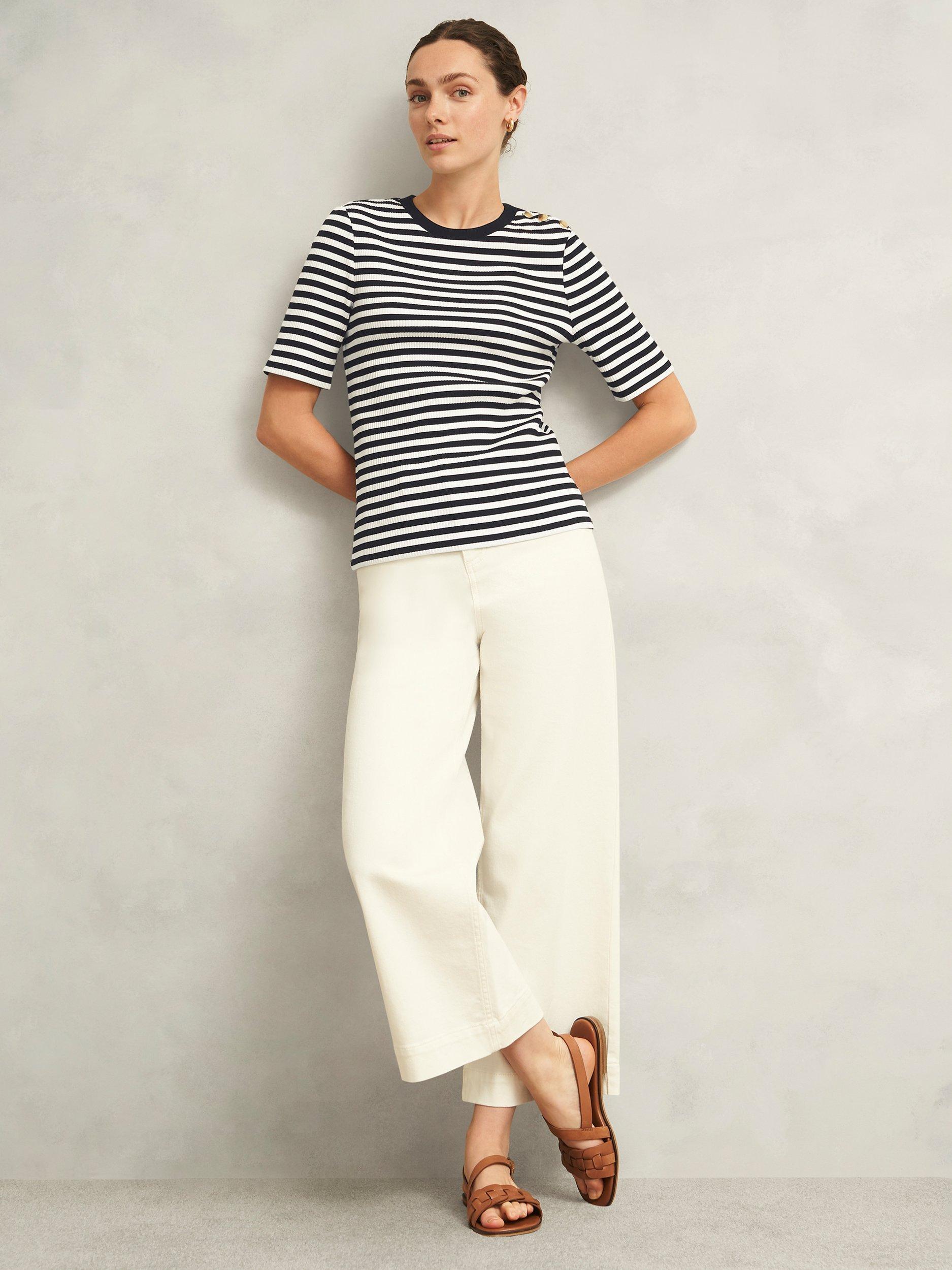 Product image 5 of 6, which shows Hobbs Tamsin Stripe T-Shirt, Ivory/Navy, XS