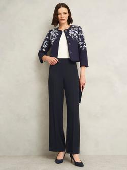 Hobbs Mel Cenre Crease Wide Leg Mid Rise Trousers, Navy, Navy