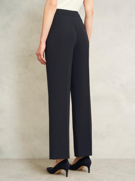 Hobbs Mel Centre Crease Wide Leg Mid Rise Trousers - view 2, Navy