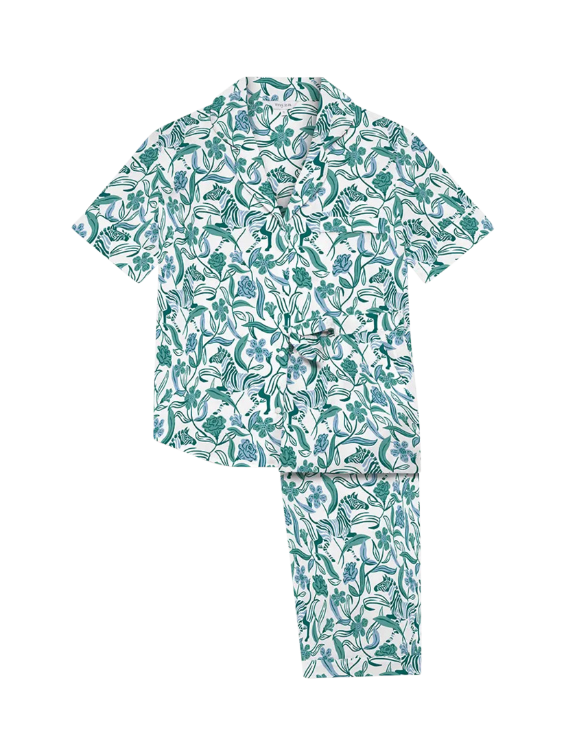 Product image 1 of 1, which shows myza Boho Zebra Short Sleeve Pyjama Set, Green, XS