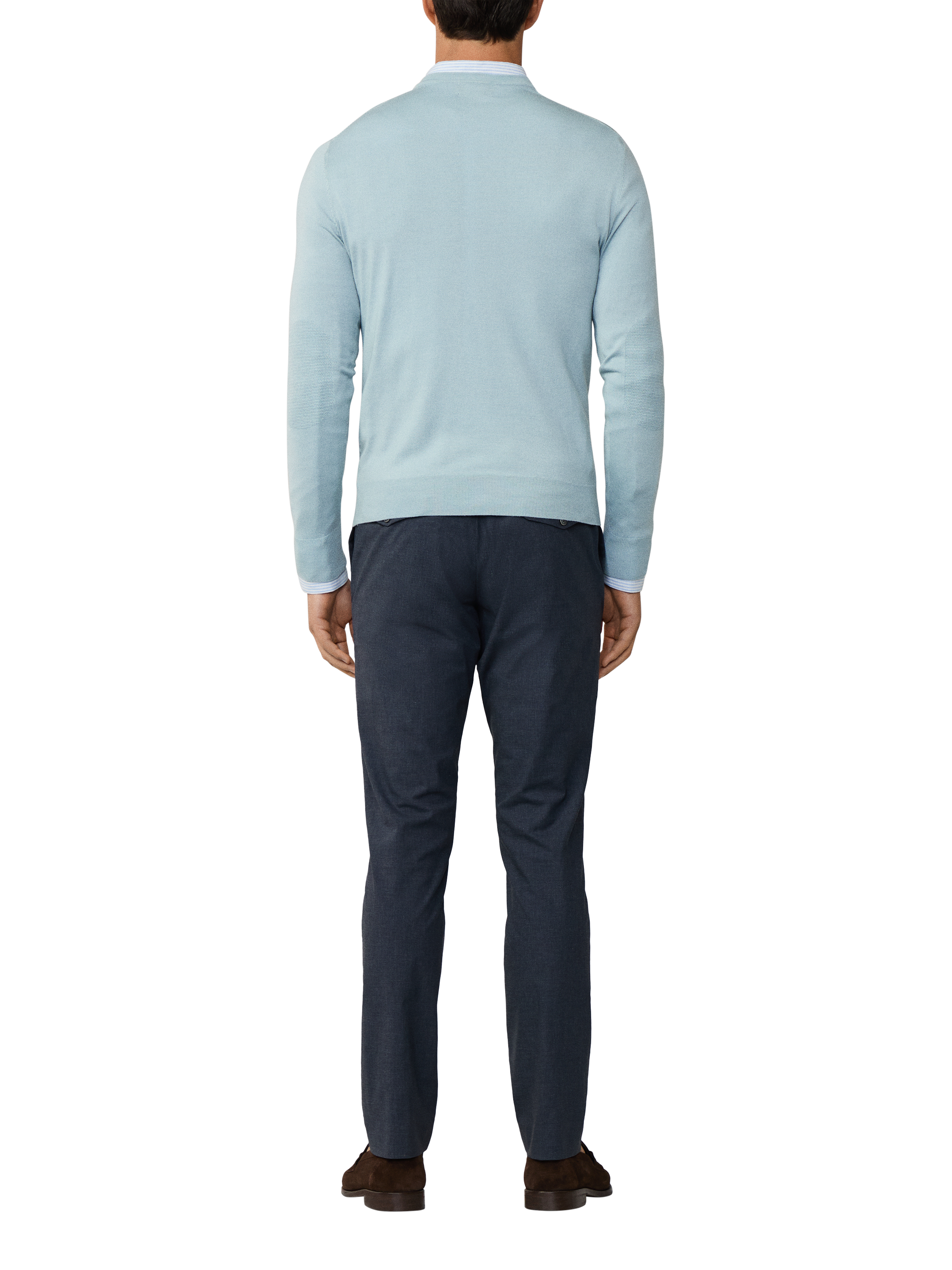 Product image 3 of 8, which shows Hackett London Merino Wool Silk V-Neck Jumper, Lagoon Blue, XS