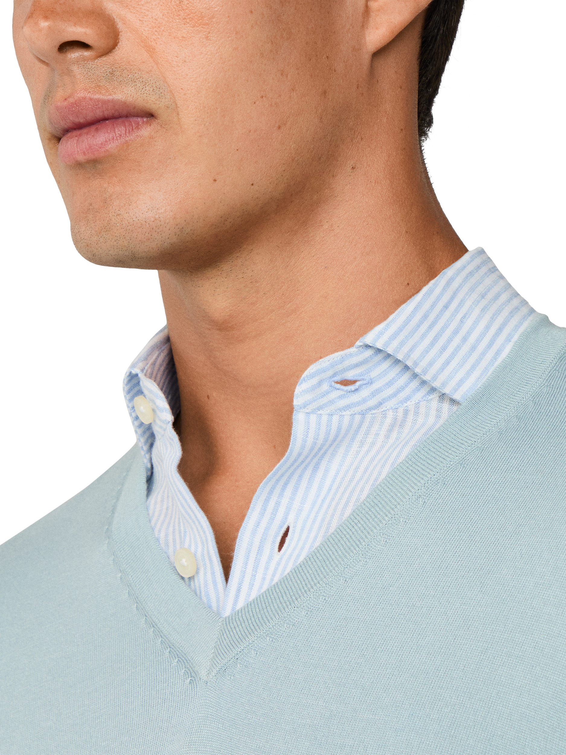 Product image 4 of 8, which shows Hackett London Merino Wool Silk V-Neck Jumper, Lagoon Blue, XS