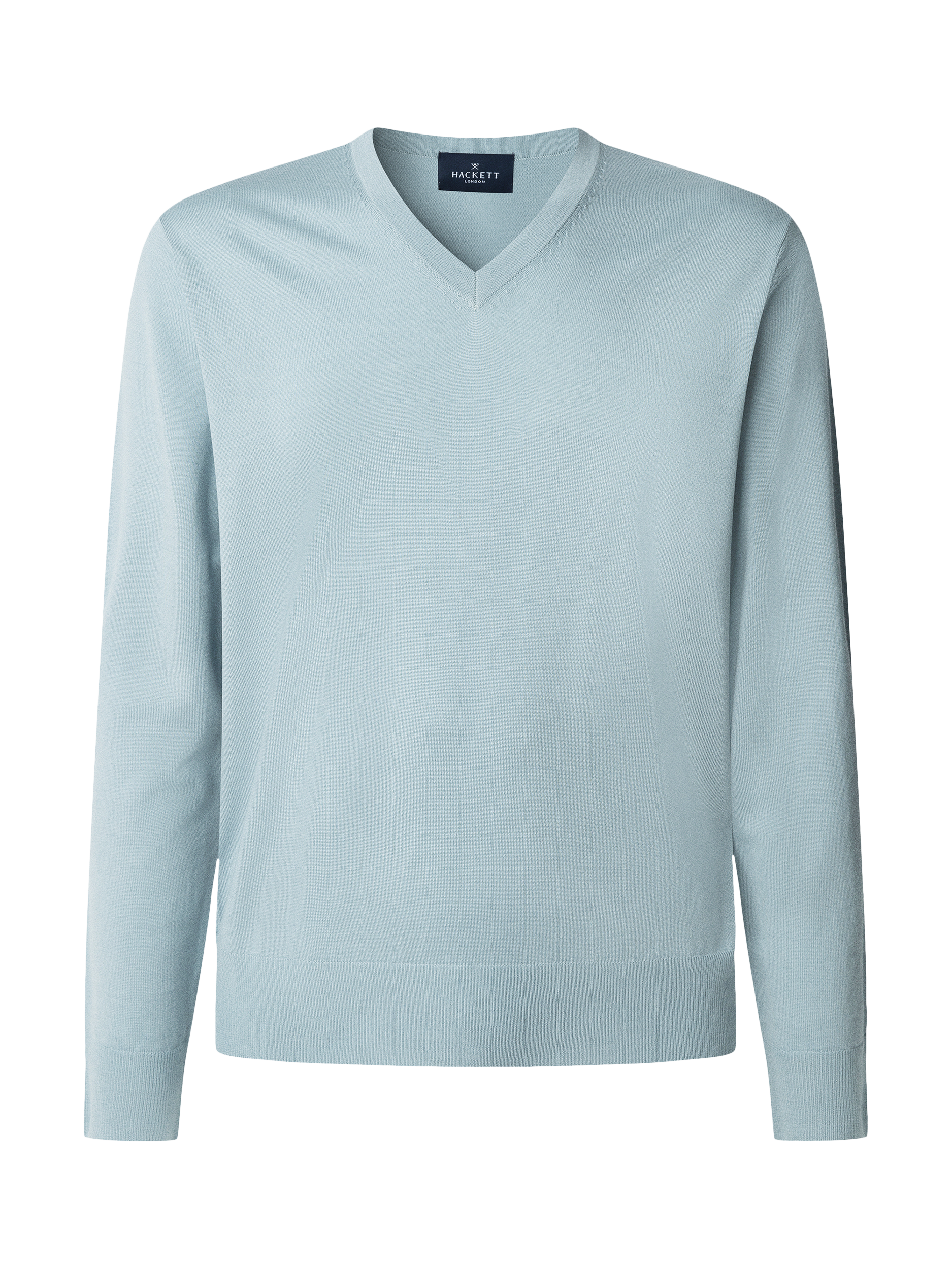 Product image 7 of 8, which shows Hackett London Merino Wool Silk V-Neck Jumper, Lagoon Blue, XS