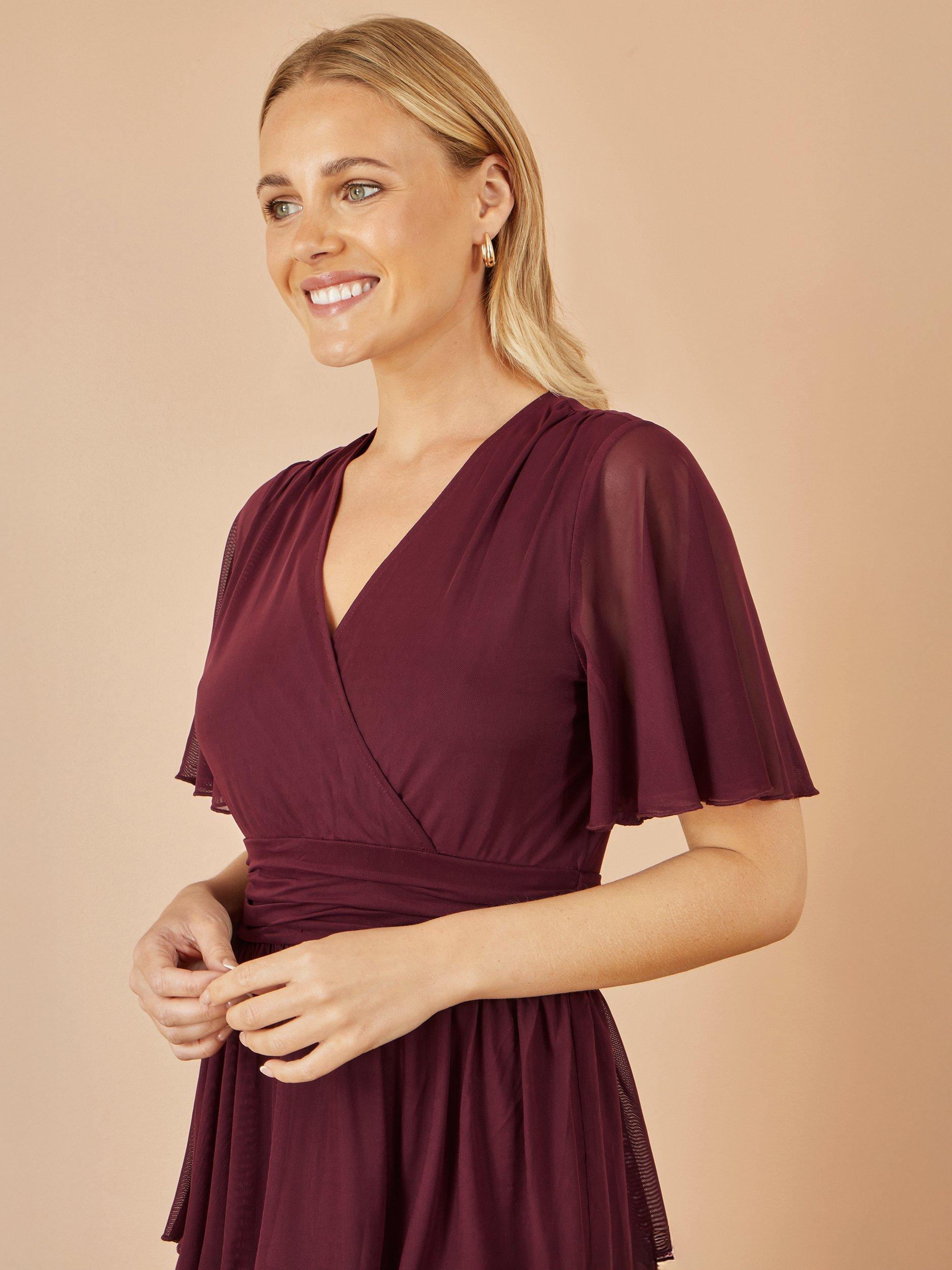 Product image 3 of 4, which shows Yumi Mesh Tiered Maxi Dress, Burgundy, 8