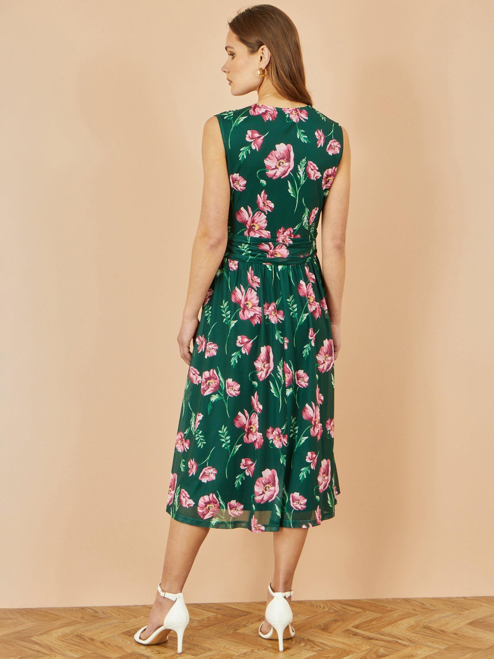 Product image 4 of 4, which shows Yumi Floral Print Mesh Midi Dress, Green, 8