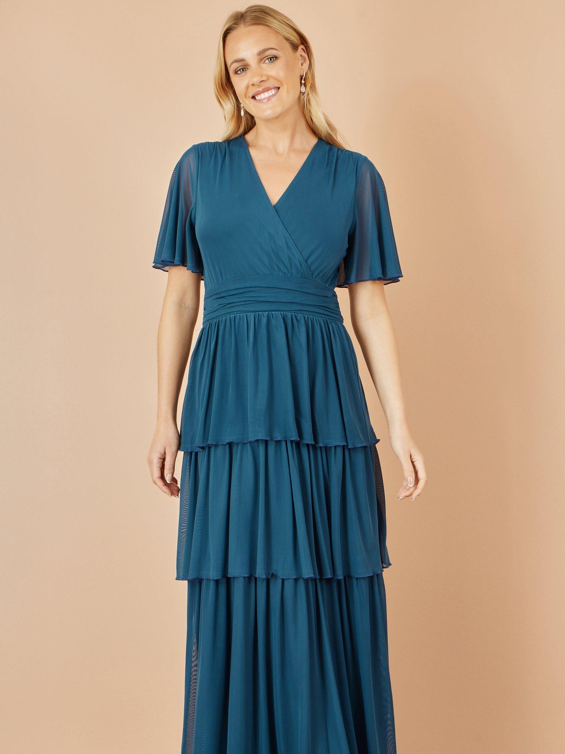 Product image 2 of 4, which shows Yumi Mesh Tiered Maxi Dress, Teal, 8