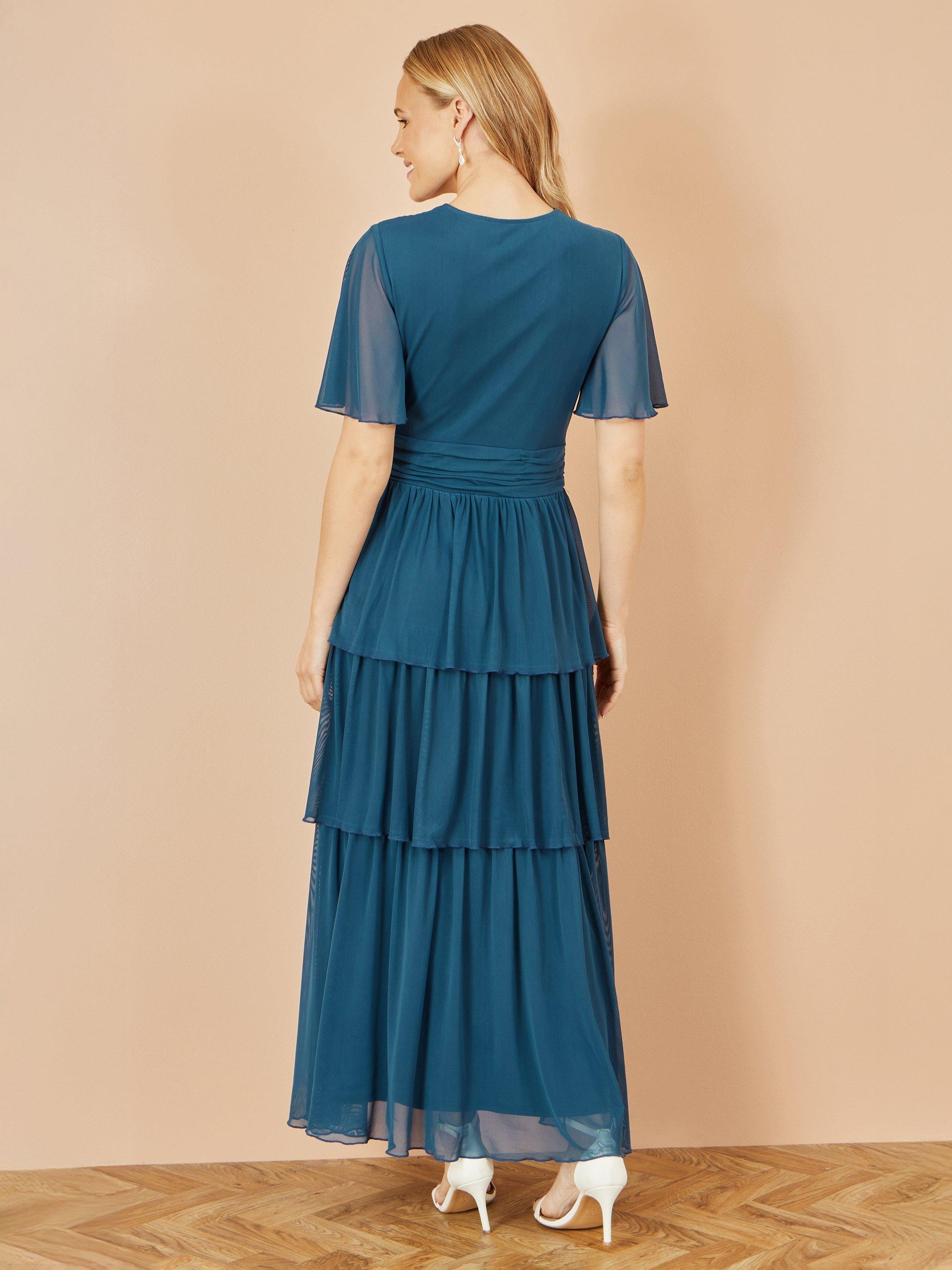 Product image 4 of 4, which shows Yumi Mesh Tiered Maxi Dress, Teal, 8