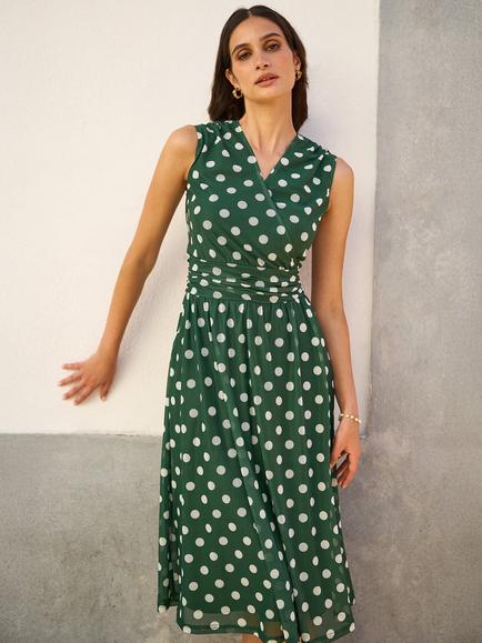 Yumi Polka Dot Mesh Wrap Dress, Green