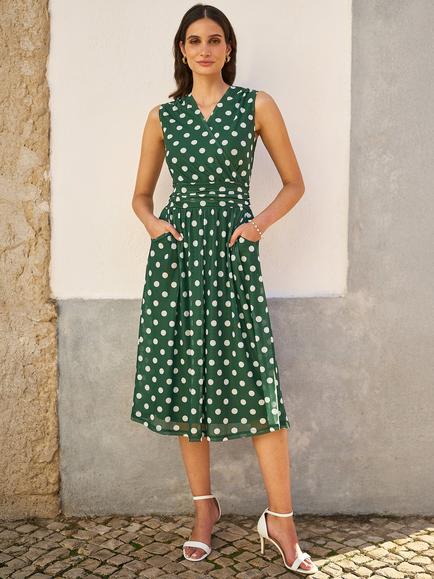Yumi Polka Dot Mesh Wrap Dress - view 2, Green
