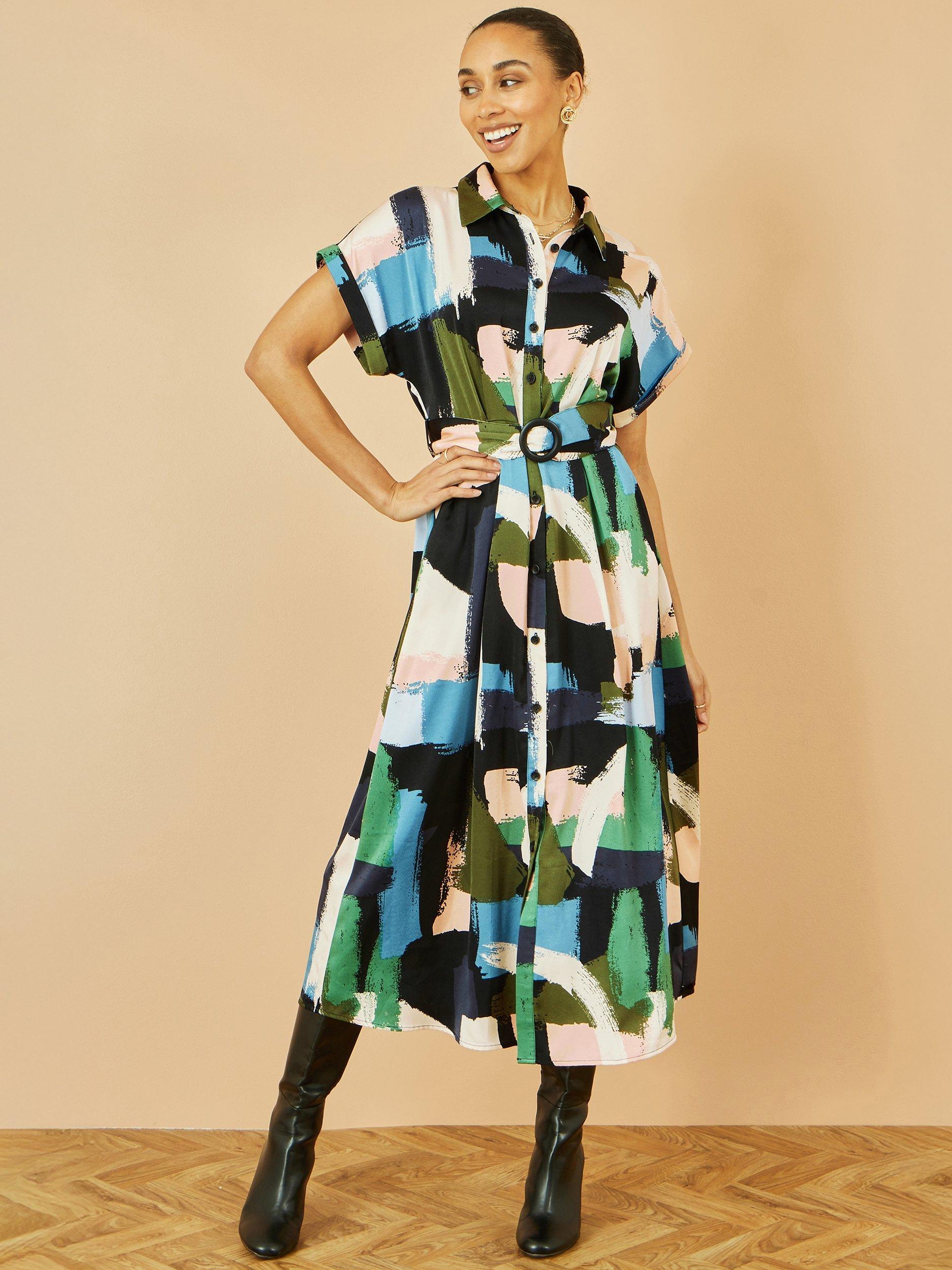 Product image 2 of 6, which shows Yumi Brushstroke Shirt Midi Dress, Multi, 8
