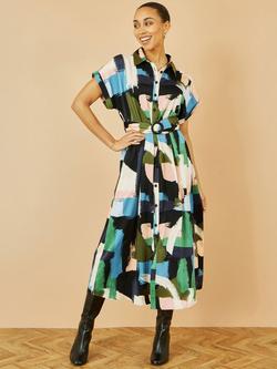 Yumi Brushstroke Shirt Midi Dress, Multi - view 2, Multi