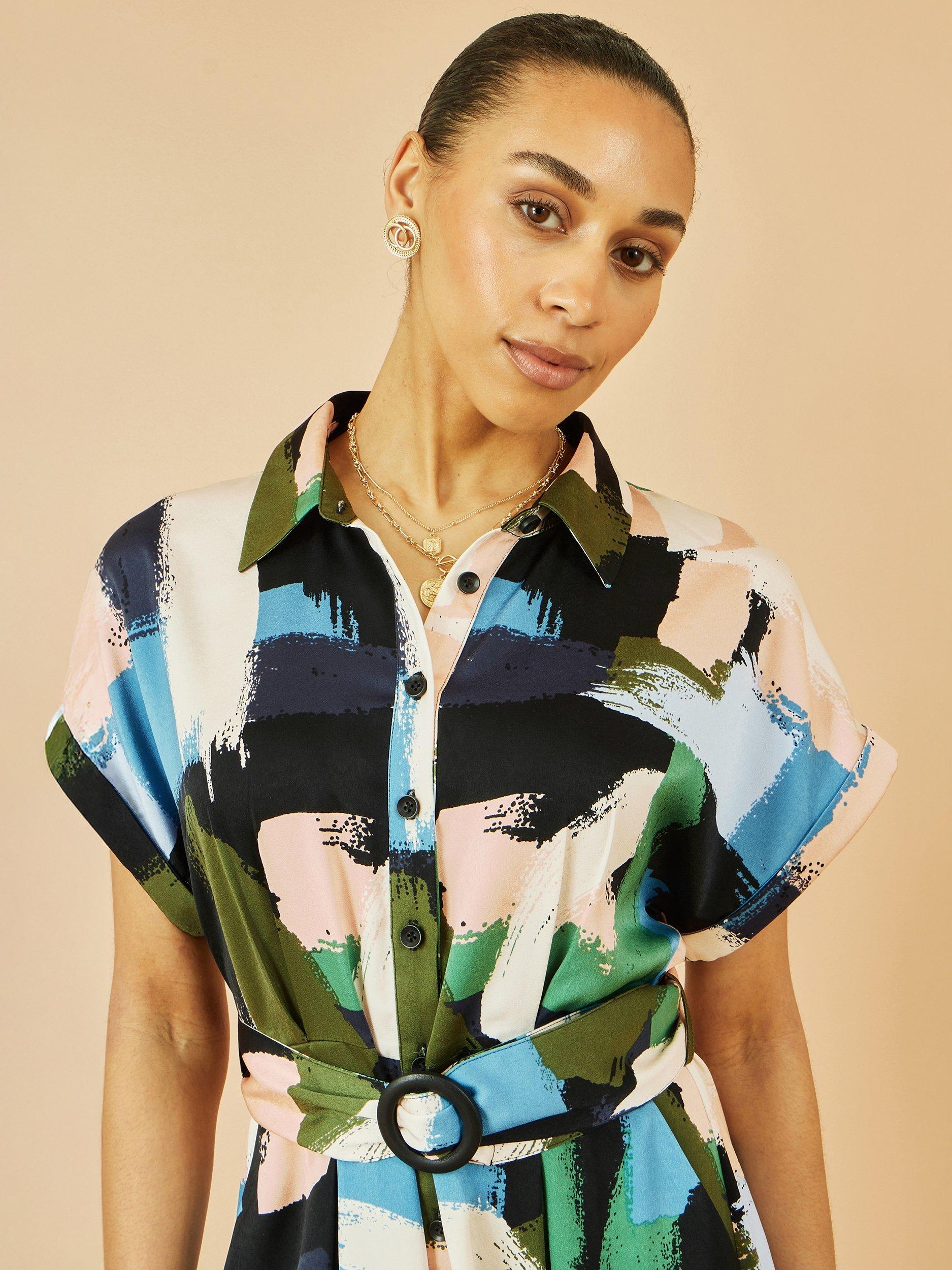 Product image 3 of 6, which shows Yumi Brushstroke Shirt Midi Dress, Multi, 8