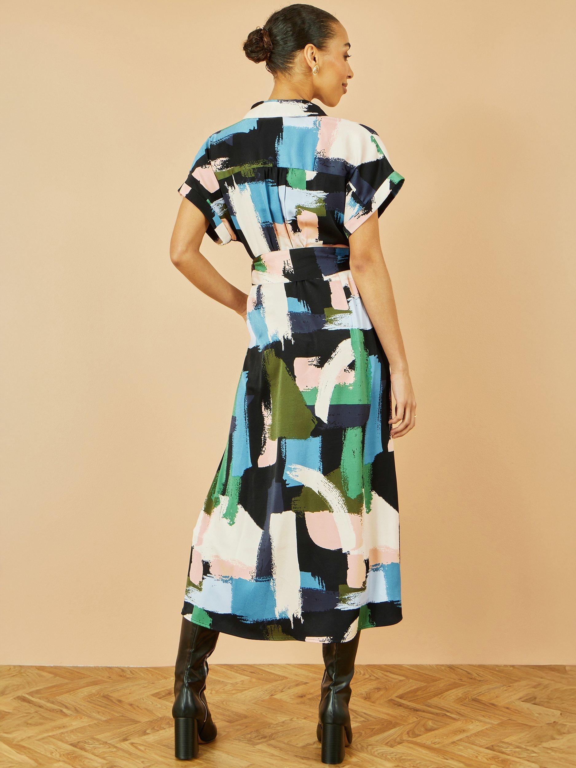Product image 4 of 6, which shows Yumi Brushstroke Shirt Midi Dress, Multi, 8