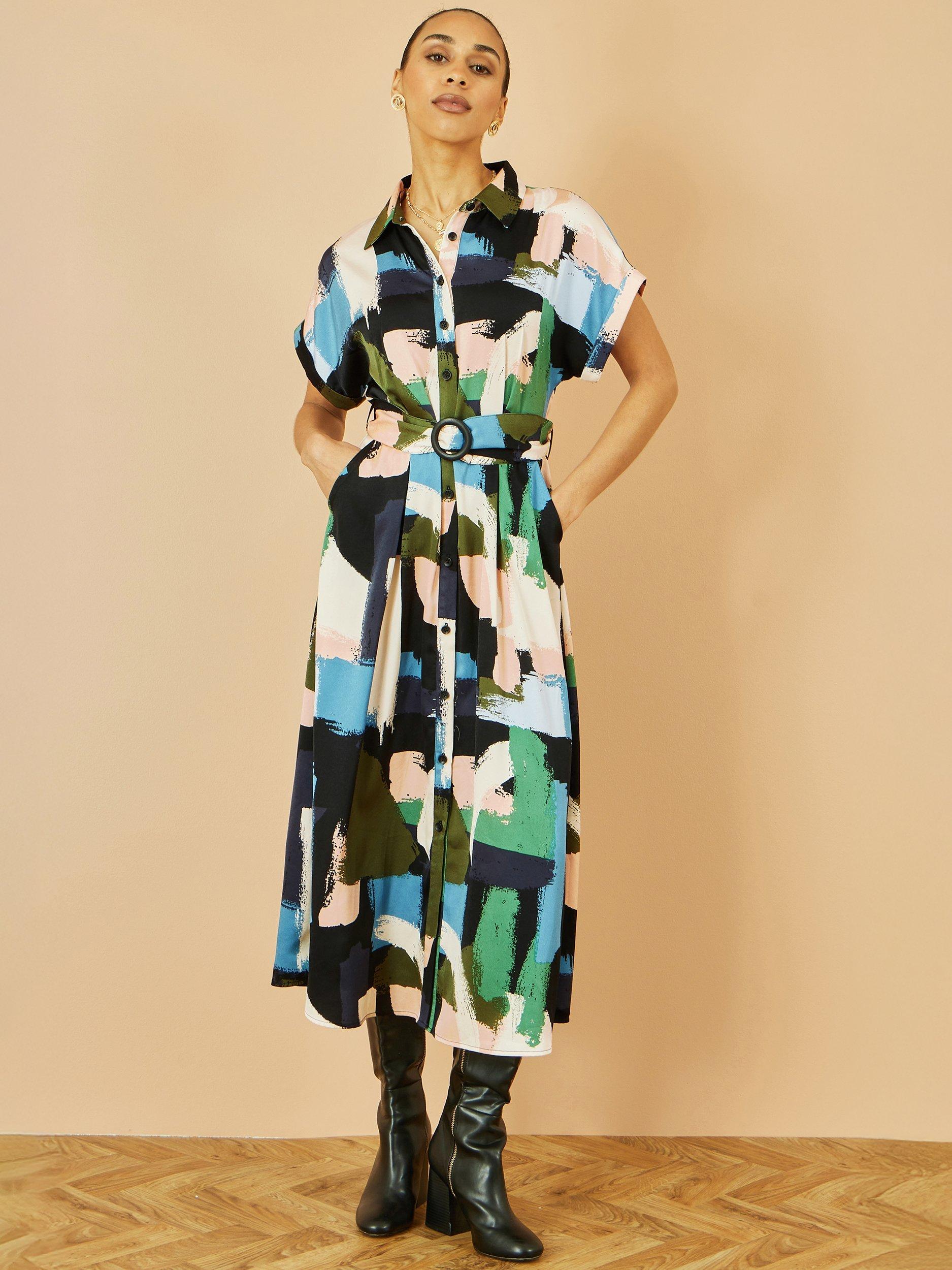 Product image 5 of 6, which shows Yumi Brushstroke Shirt Midi Dress, Multi, 8