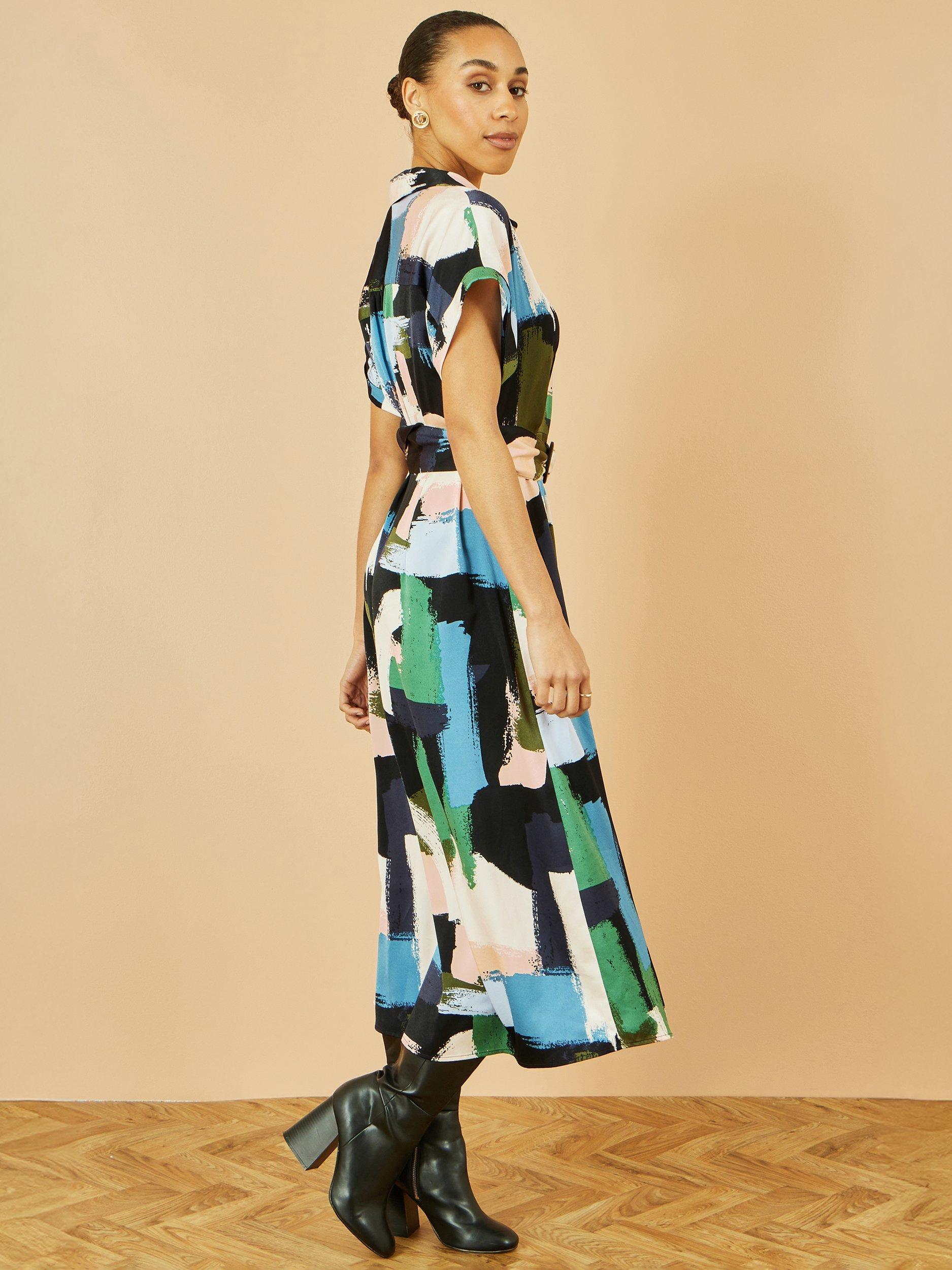 Product image 6 of 6, which shows Yumi Brushstroke Shirt Midi Dress, Multi, 8