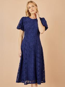 Yumi Puff Sleeve Lace Midi Dress, Navy, Navy