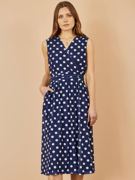 Yumi Polka Dot Mesh Wrap Dress, Navy
