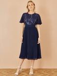 Yumi Sequin Panel Pleated Midi Dress, Navy
