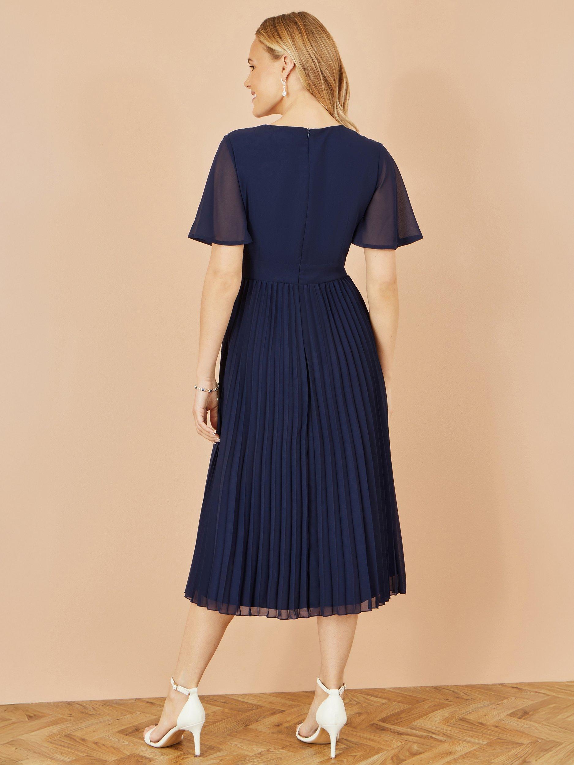 Product image 4 of 5, which shows Yumi Sequin Panel Pleated Midi Dress, Navy, 8