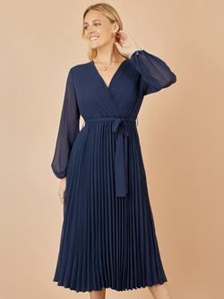 Yumi Pleated Wrap Midi Dress, Navy