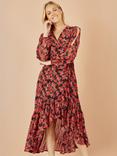 Yumi Rose Print Split Sleeve Midi Dress, Red