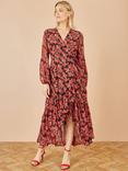 Yumi Rose Print Split Sleeve Midi Dress, Red