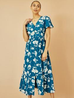 Yumi Floral Shirt Midi Dress, Teal, Teal